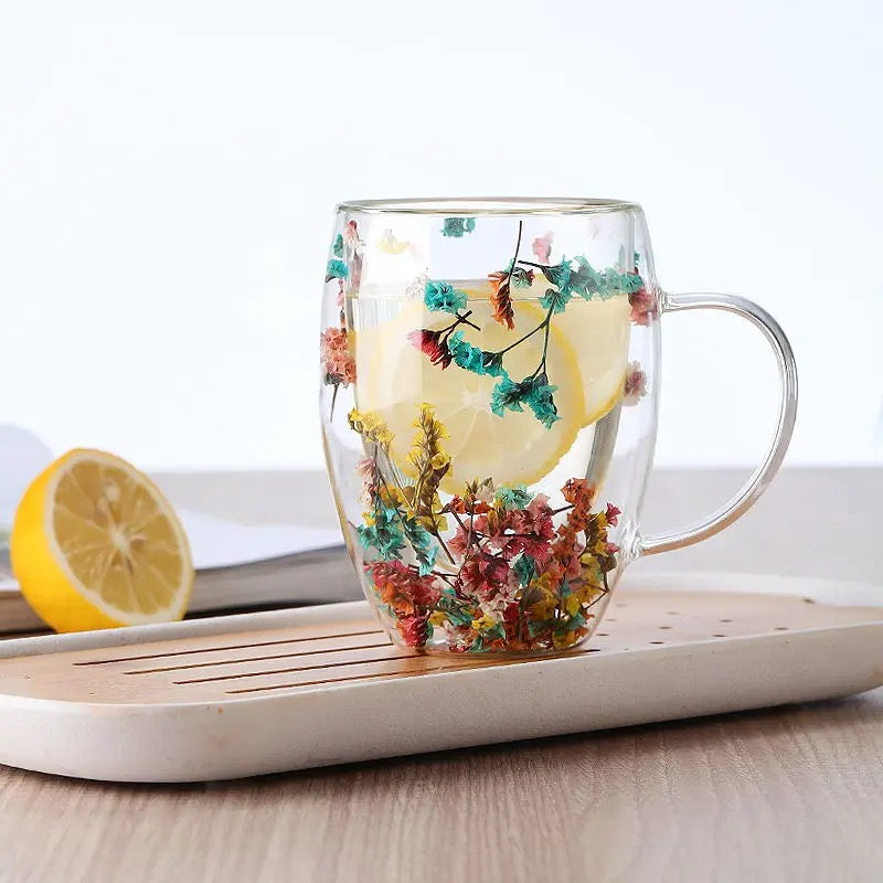 Caneca de Parede Dupla Floral 300mL