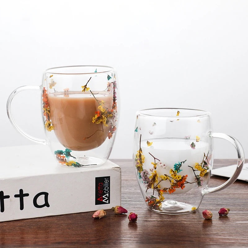 Caneca de Parede Dupla Floral 300mL