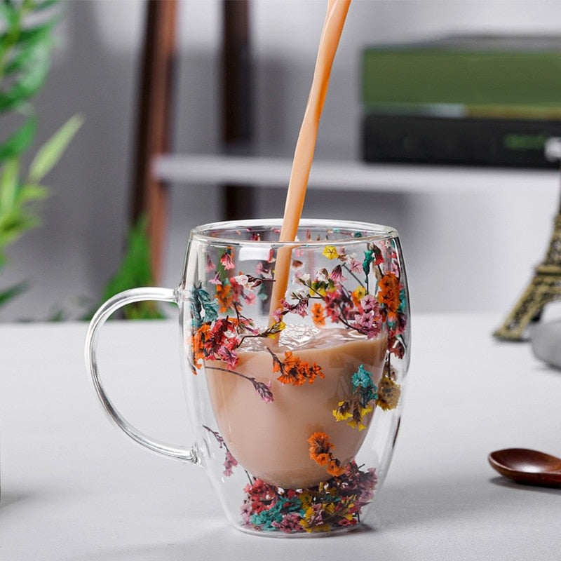Caneca de Parede Dupla Floral 300mL