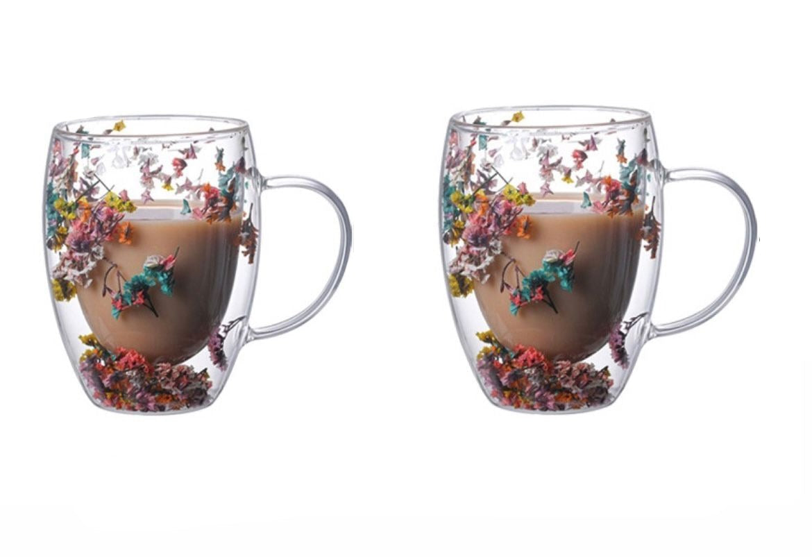 Caneca de Parede Dupla Floral 300mL